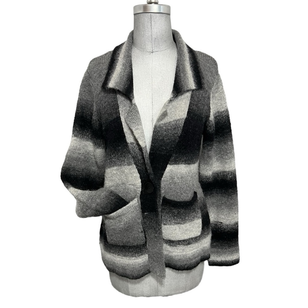 My Tribe Black & Gray Striped Long Sleeve Wool Blend Cardigan Size M